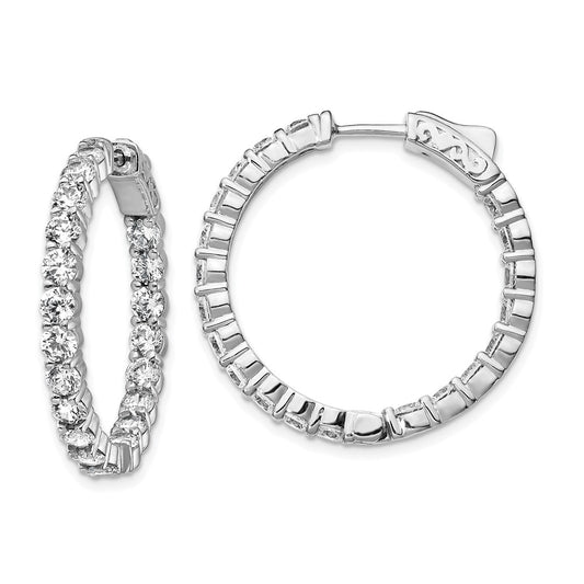 QE12997 Sterling Shimmer Sterling Silver Rhodium-plated 40 Stone 3.0mm CZ In and Out Round Hinged Hoop Earrings