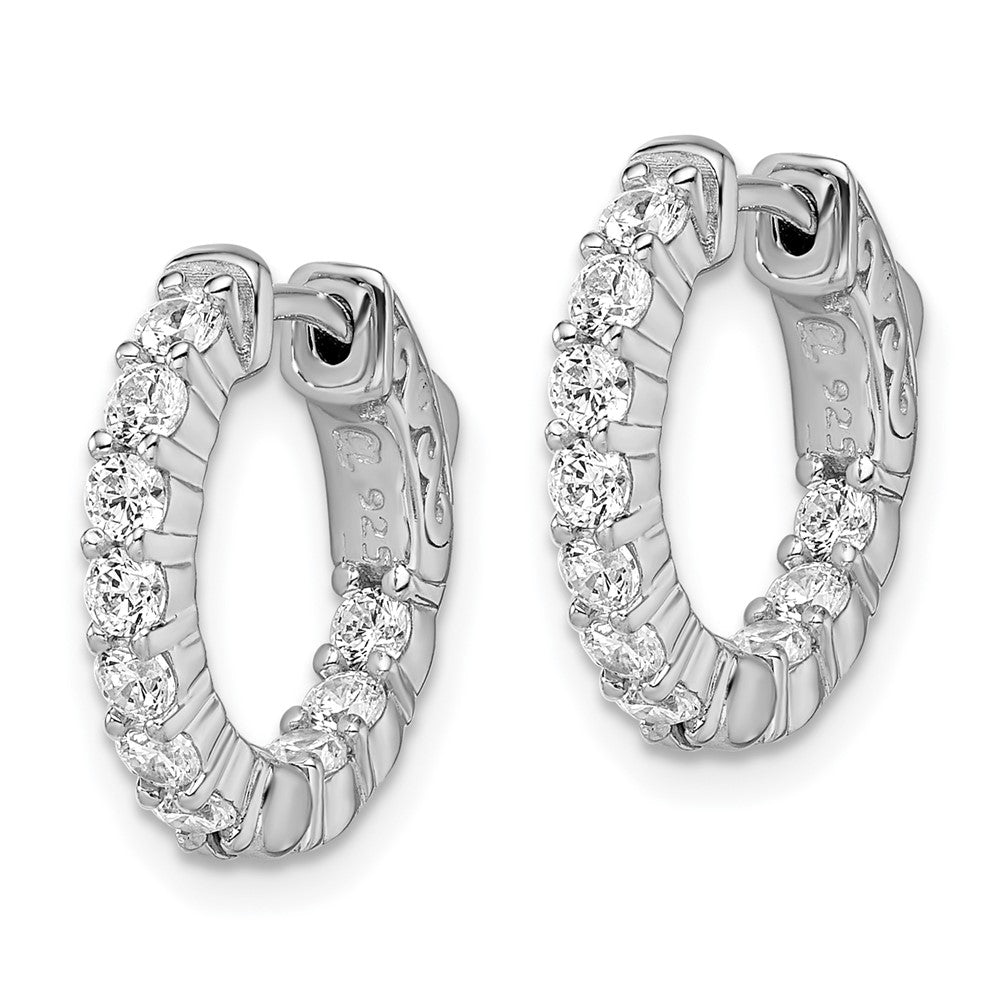 QE12998 Sterling Shimmer Sterling Silver Rhodium-plated 20 Stone 2.3mm CZ In and Out Round Hinged Hoop Earrings
