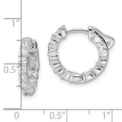 QE12998 Sterling Shimmer Sterling Silver Rhodium-plated 20 Stone 2.3mm CZ In and Out Round Hinged Hoop Earrings
