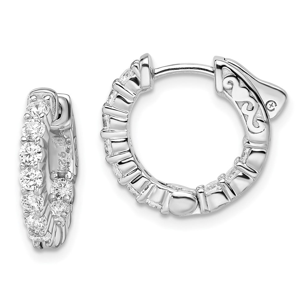 QE12998 Sterling Shimmer Sterling Silver Rhodium-plated 20 Stone 2.3mm CZ In and Out Round Hinged Hoop Earrings