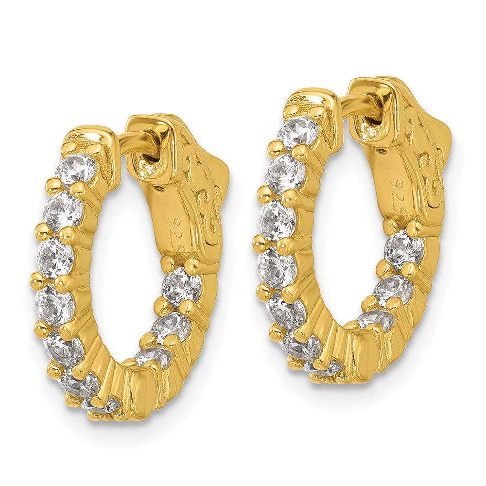 QE12998Y Sterling Shimmer Sterling Silver Gold-tone Flash Gold-plated 2.3mm CZ 20 Stone In and Out Hinged Hoop Earrings