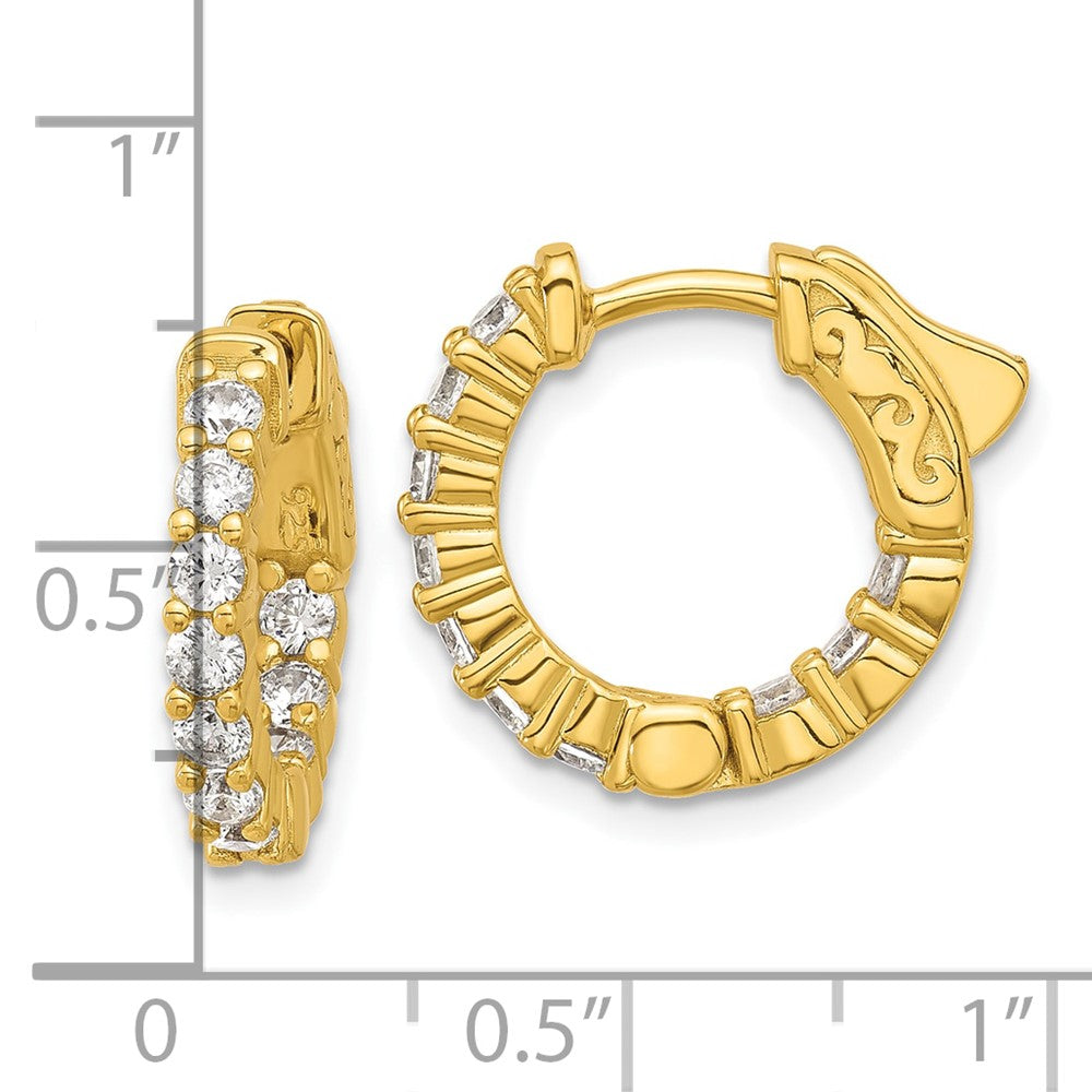QE12998Y Sterling Shimmer Sterling Silver Gold-tone Flash Gold-plated 2.3mm CZ 20 Stone In and Out Hinged Hoop Earrings