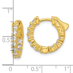 QE12998Y Sterling Shimmer Sterling Silver Gold-tone Flash Gold-plated 2.3mm CZ 20 Stone In and Out Hinged Hoop Earrings