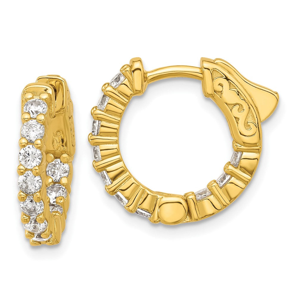 QE12998Y Sterling Shimmer Sterling Silver Gold-tone Flash Gold-plated 2.3mm CZ 20 Stone In and Out Hinged Hoop Earrings