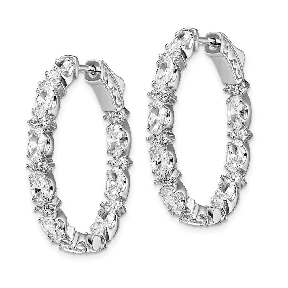 QE13002 Sterling Shimmer Sterling Silver Rhodium-plated 54 Stone CZ Fancy In and Out Oval Hinged Hoop Earrings