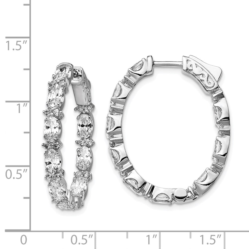 QE13002 Sterling Shimmer Sterling Silver Rhodium-plated 54 Stone CZ Fancy In and Out Oval Hinged Hoop Earrings