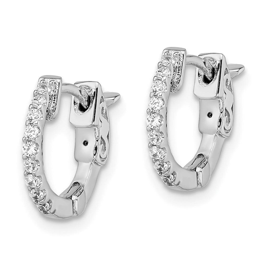 QE13011 Sterling Shimmer Sterling Silver Rhodium-plated 18 Stone CZ Hinged Hoop Earrings