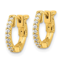 QE13011Y Sterling Shimmer Sterling Silver Gold-tone Flash Gold-plated 1.3mm CZ 18 Stone Hinged Hoop Earrings