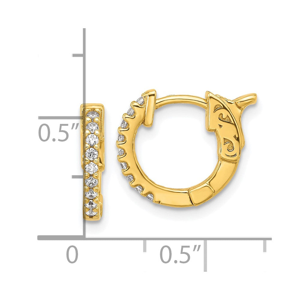 QE13011Y Sterling Shimmer Sterling Silver Gold-tone Flash Gold-plated 1.3mm CZ 18 Stone Hinged Hoop Earrings
