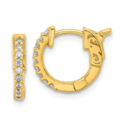 QE13011Y Sterling Shimmer Sterling Silver Gold-tone Flash Gold-plated 1.3mm CZ 18 Stone Hinged Hoop Earrings
