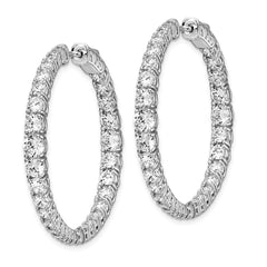 QE13012 Sterling Shimmer Sterling Silver Rhodium-plated 64 Stone 1.7-4mm Graduated CZ In and Out Round Hinged Hoop Earrings