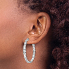 QE13012 Sterling Shimmer Sterling Silver Rhodium-plated 64 Stone 1.7-4mm Graduated CZ In and Out Round Hinged Hoop Earrings