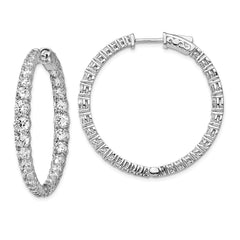 QE13012 Sterling Shimmer Sterling Silver Rhodium-plated 64 Stone 1.7-4mm Graduated CZ In and Out Round Hinged Hoop Earrings