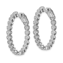 QE13015 Sterling Shimmer Sterling Silver Rhodium-plated 120 Stone Heart Shaped 1.2mm CZ In and Out Round Hinged Hoop Earrings