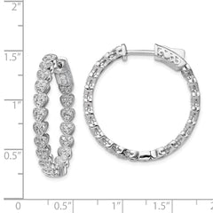 QE13015 Sterling Shimmer Sterling Silver Rhodium-plated 120 Stone Heart Shaped 1.2mm CZ In and Out Round Hinged Hoop Earrings