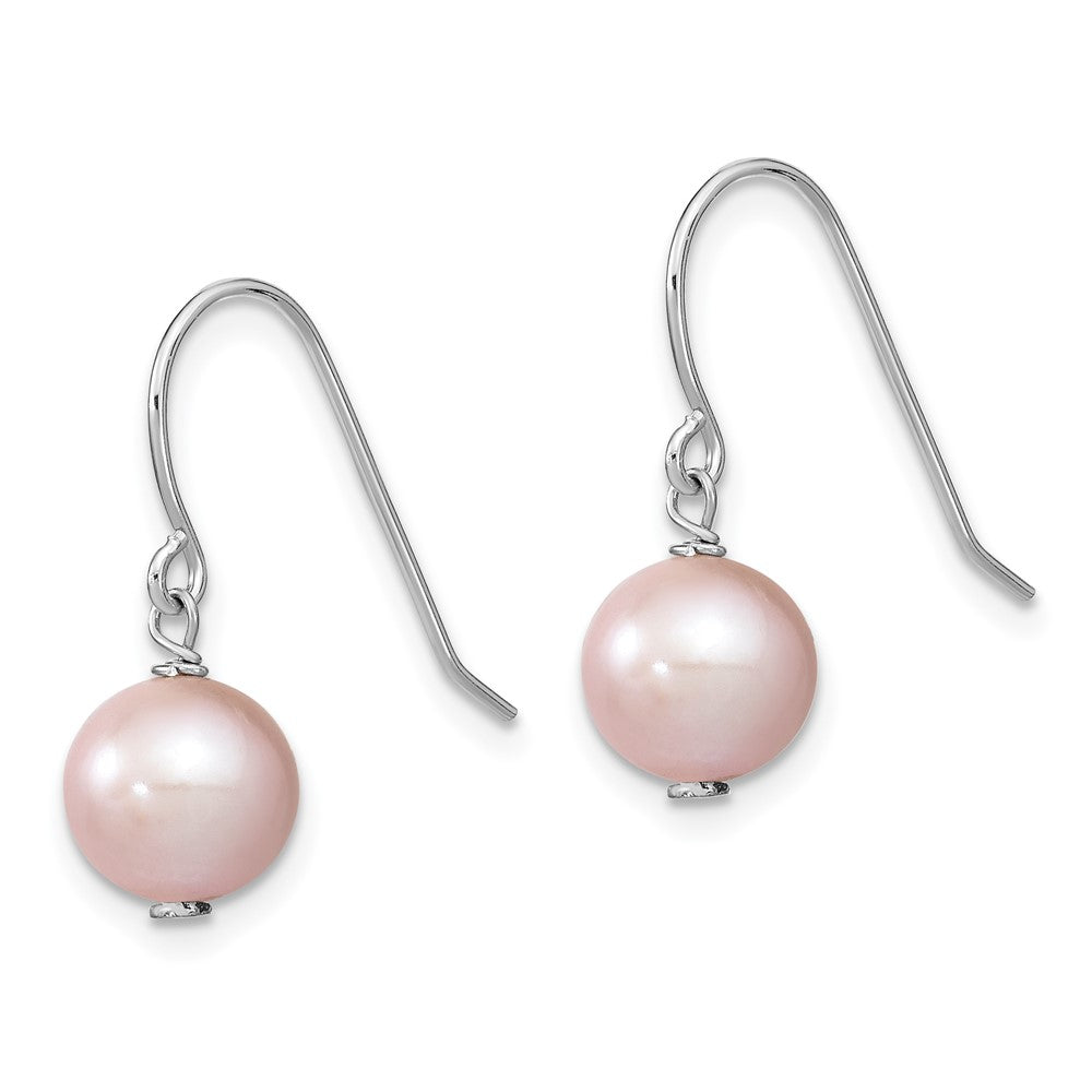 QE13096 Sterling Silver Rhodium-plated 7-8mm Purple Semi-Round Freshwater Cultured Pearl Dangle Earrings