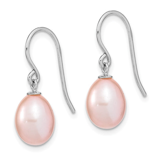 QE13097 Sterling Silver Rhodium-plated 8-9mm Purple Teardrop Freshwater Cultured Pearl Dangle Earrings