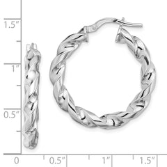 QE13129 Sterling Silver Rhodium-plated 4x20mmTwisted Hoop Earrings