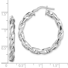 QE13130 Sterling Silver Rhodium-plated 4x25mmTwisted Hoop Earrings