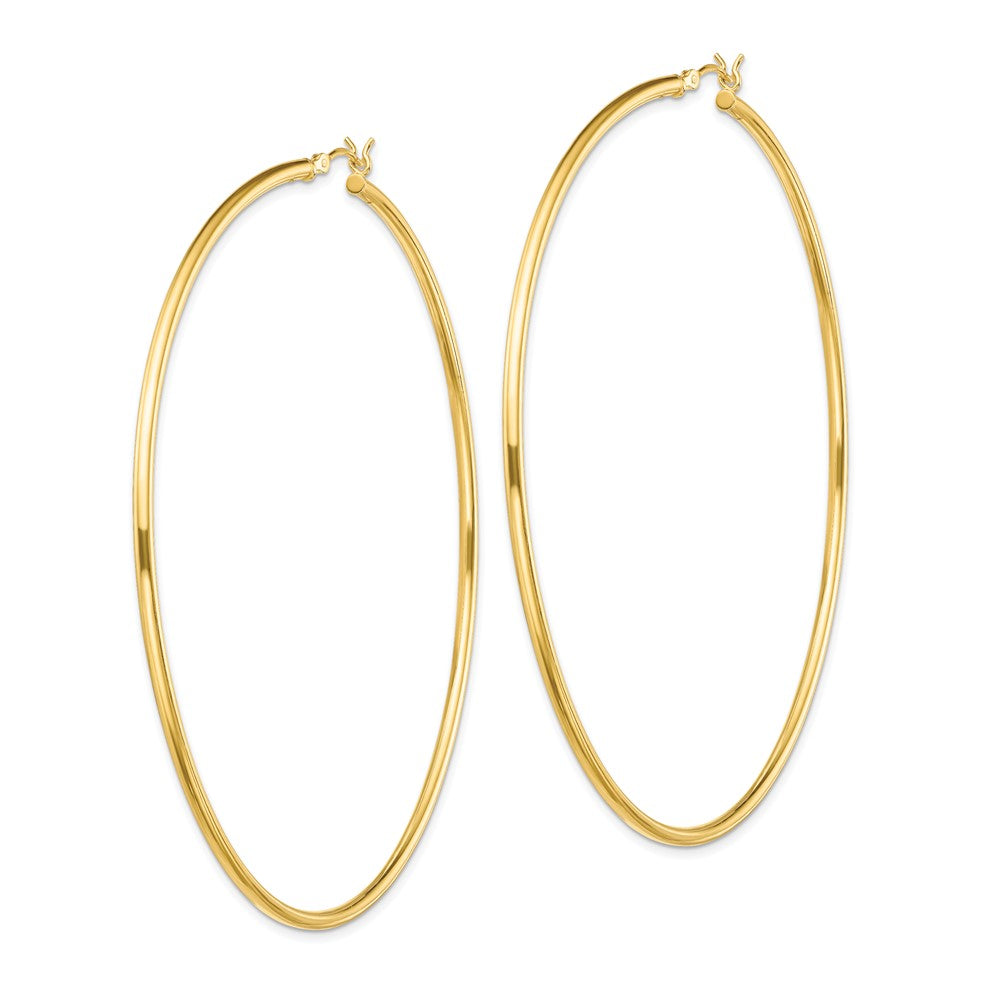 QE13133 Sterling Silver Gold-Tone Polished 2x80mm Hoop Earrings