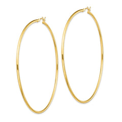 QE13133 Sterling Silver Gold-Tone Polished 2x80mm Hoop Earrings
