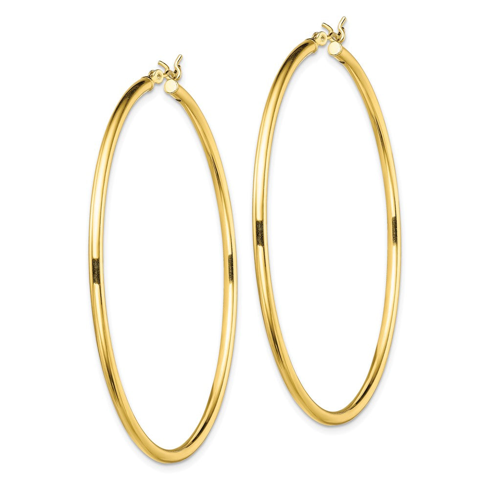 QE13134 Sterling Silver Gold-Tone Polished 2x55mm Hoop Earrings