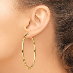 QE13134 Sterling Silver Gold-Tone Polished 2x55mm Hoop Earrings