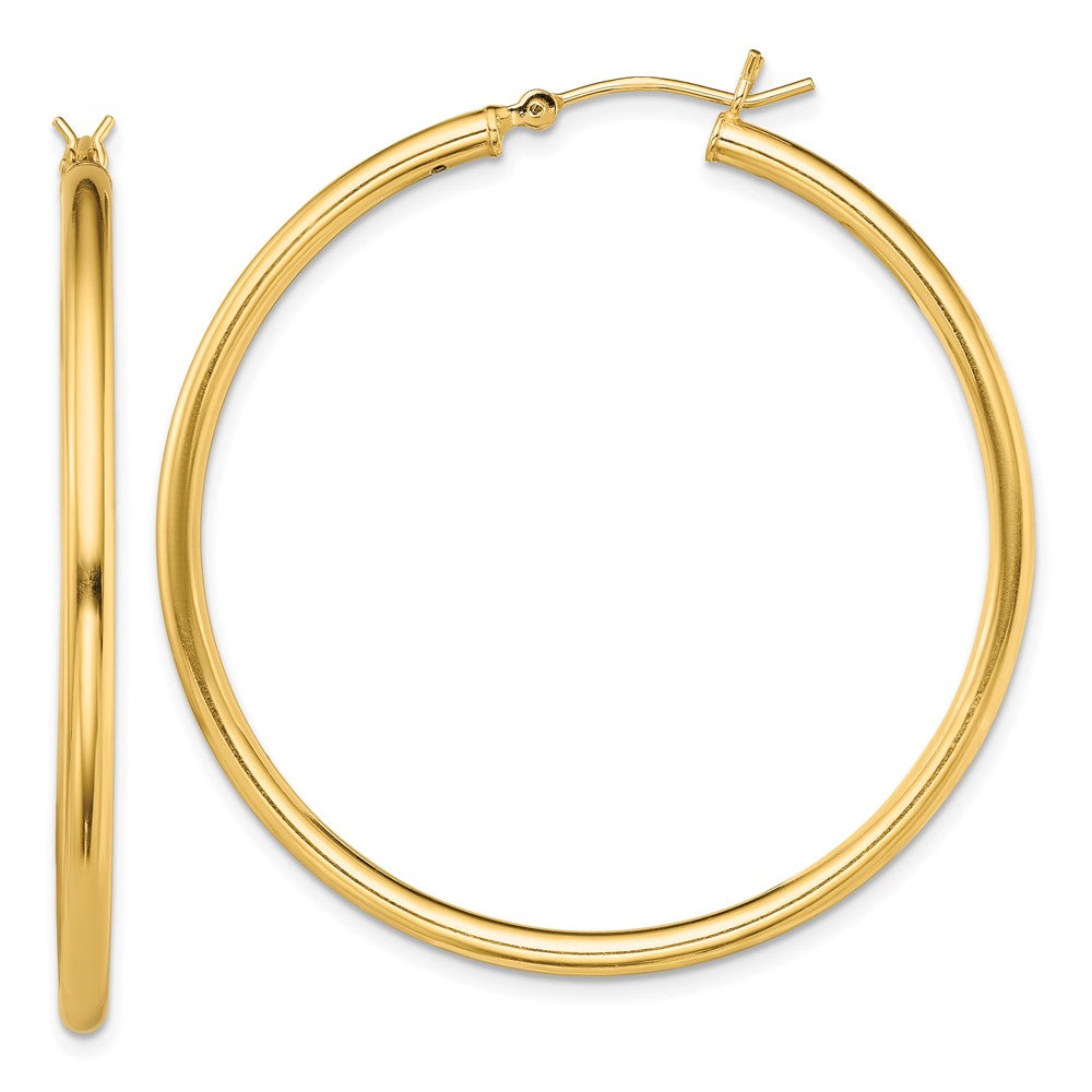 QE13136 Sterling Silver Gold-Tone Polished 2x45mm Hoop Earrings
