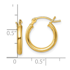 QE13138 Sterling Silver Gold-Tone Polished 2x14mm Hoop Earrings