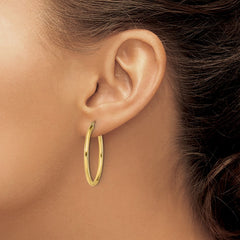 QE13139 Sterling Silver Gold-Tone Polished 2x30mm Hoop Earrings