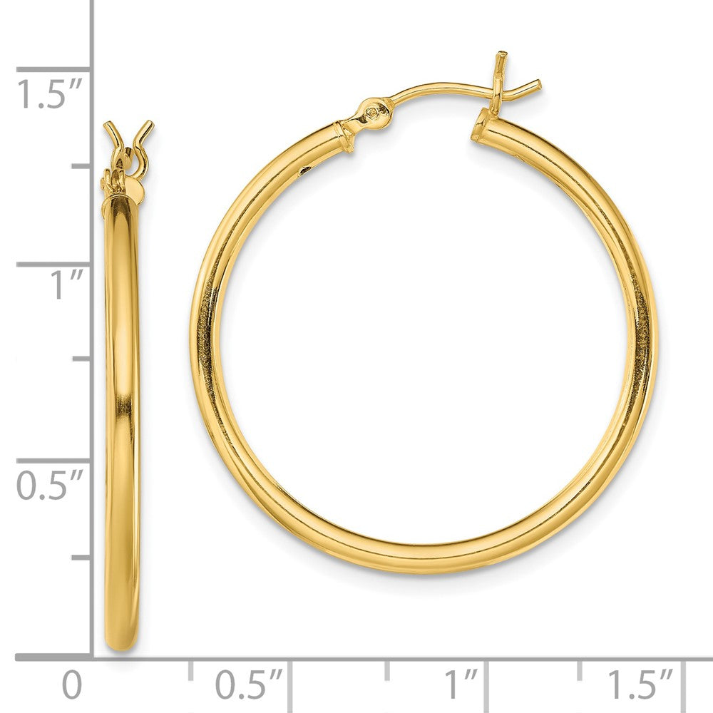 QE13139 Sterling Silver Gold-Tone Polished 2x30mm Hoop Earrings