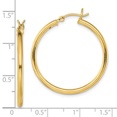 QE13139 Sterling Silver Gold-Tone Polished 2x30mm Hoop Earrings