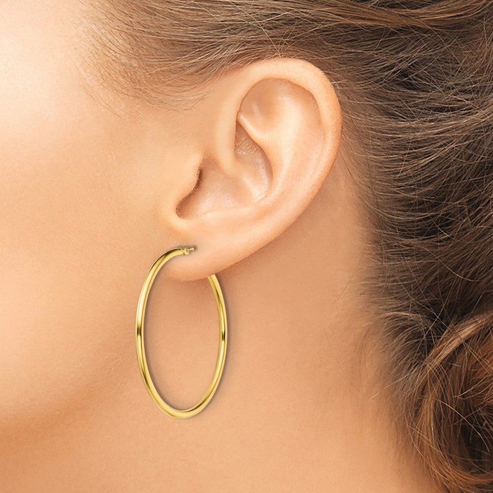 QE13140 Sterling Silver Gold-Tone Polished 2x40mm Hoop Earrings