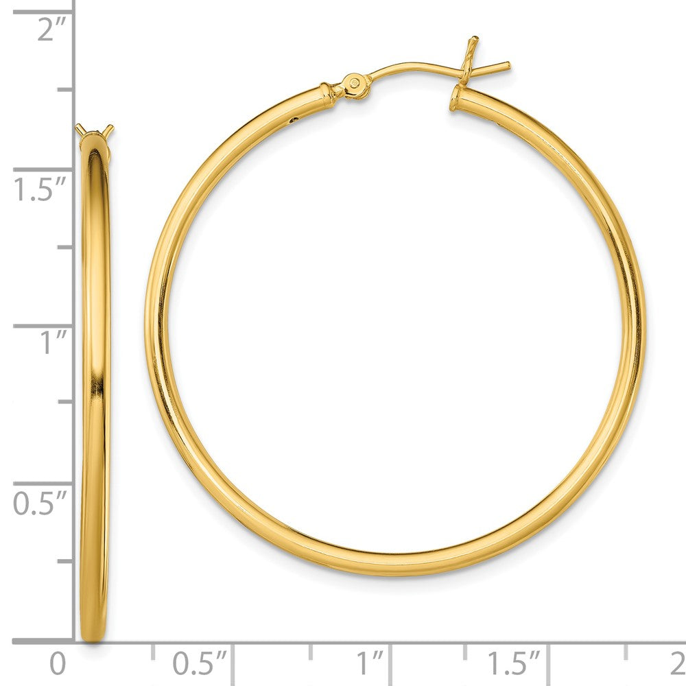 QE13140 Sterling Silver Gold-Tone Polished 2x40mm Hoop Earrings