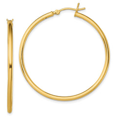 QE13140 Sterling Silver Gold-Tone Polished 2x40mm Hoop Earrings