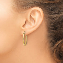QE13145 Sterling Silver Gold-Tone Polished 2x25mm Hoop Earrings