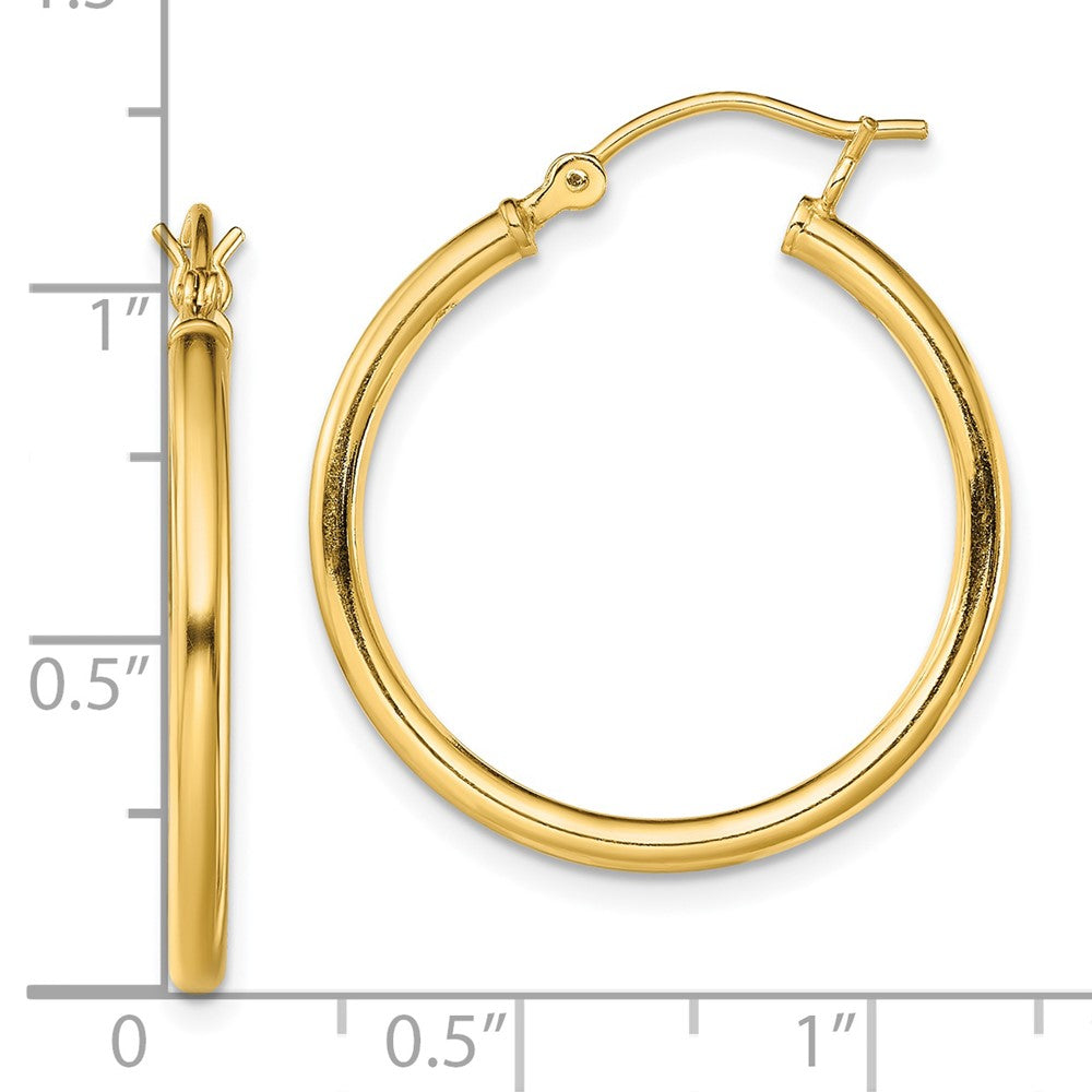 QE13145 Sterling Silver Gold-Tone Polished 2x25mm Hoop Earrings