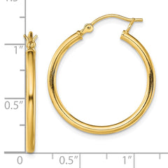 QE13145 Sterling Silver Gold-Tone Polished 2x25mm Hoop Earrings