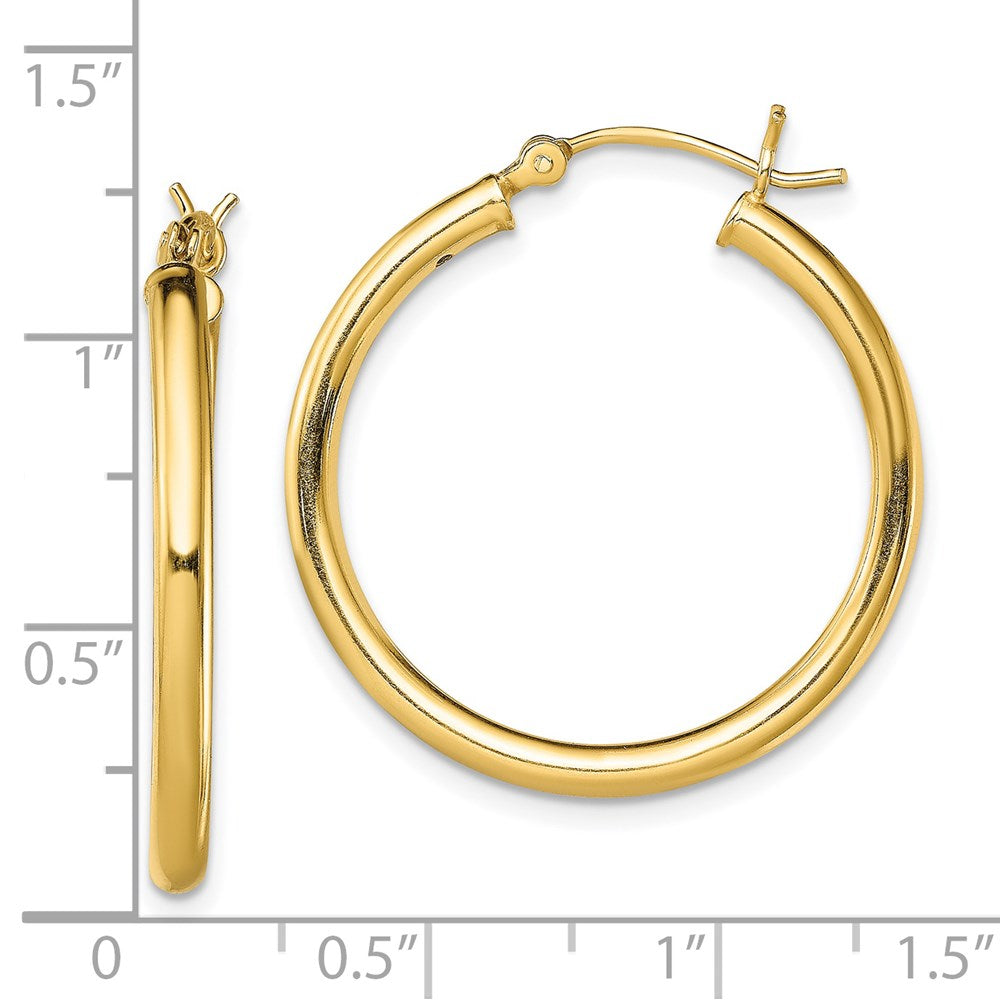 QE13152 Sterling Silver Gold-Tone Polished 2.5x28mm Hoop Earrings