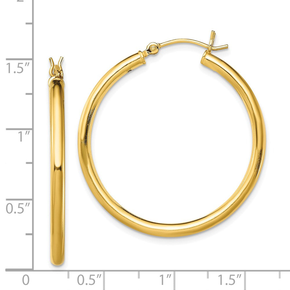 QE13153 Sterling Silver Gold-Tone Polished 2.5x35mm Hoop Earrings