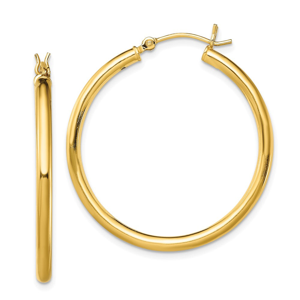 QE13153 Sterling Silver Gold-Tone Polished 2.5x35mm Hoop Earrings