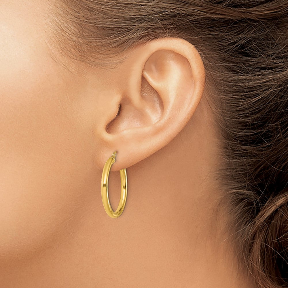 QE13156 Sterling Silver Gold-Tone Polished 2.5x25mm Hoop Earrings