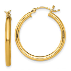 QE13156 Sterling Silver Gold-Tone Polished 2.5x25mm Hoop Earrings