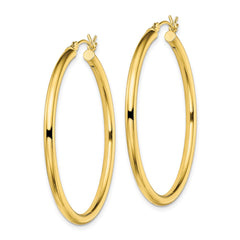 QE13159 Sterling Silver Gold-Tone Polished 2.5x40mm Hoop Earrings