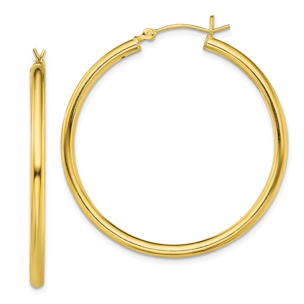 QE13159 Sterling Silver Gold-Tone Polished 2.5x40mm Hoop Earrings