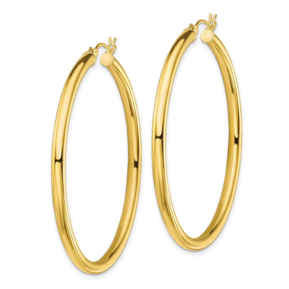 QE13160 Sterling Silver Gold-Tone Polished 3x50mm Hoop Earrings