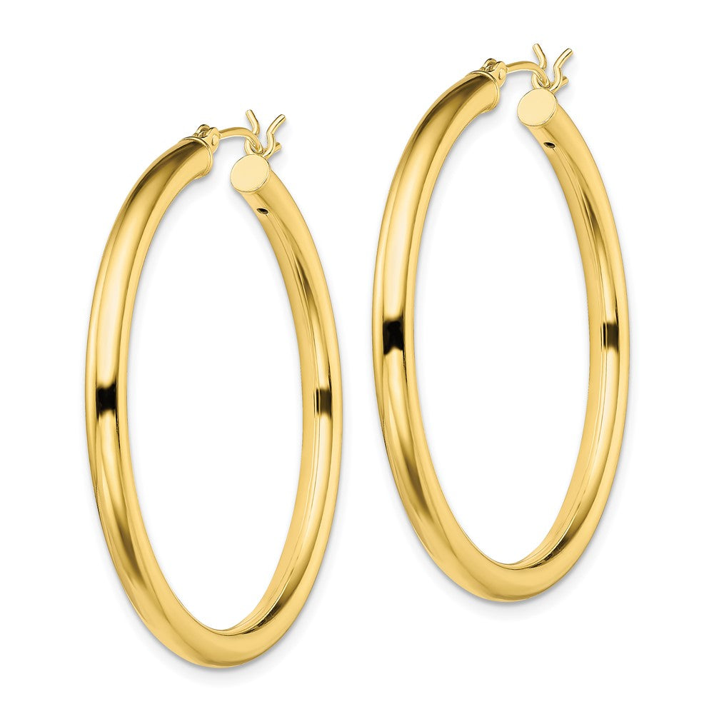 QE13161 Sterling Silver Gold-Tone Polished 3x40mm Hoop Earrings
