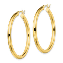 QE13161 Sterling Silver Gold-Tone Polished 3x40mm Hoop Earrings