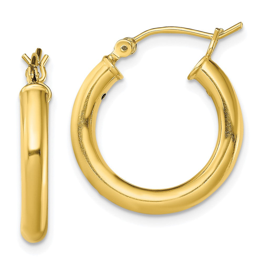 QE13163 Sterling Silver Gold-Tone Polished 3x20mm Hoop Earrings
