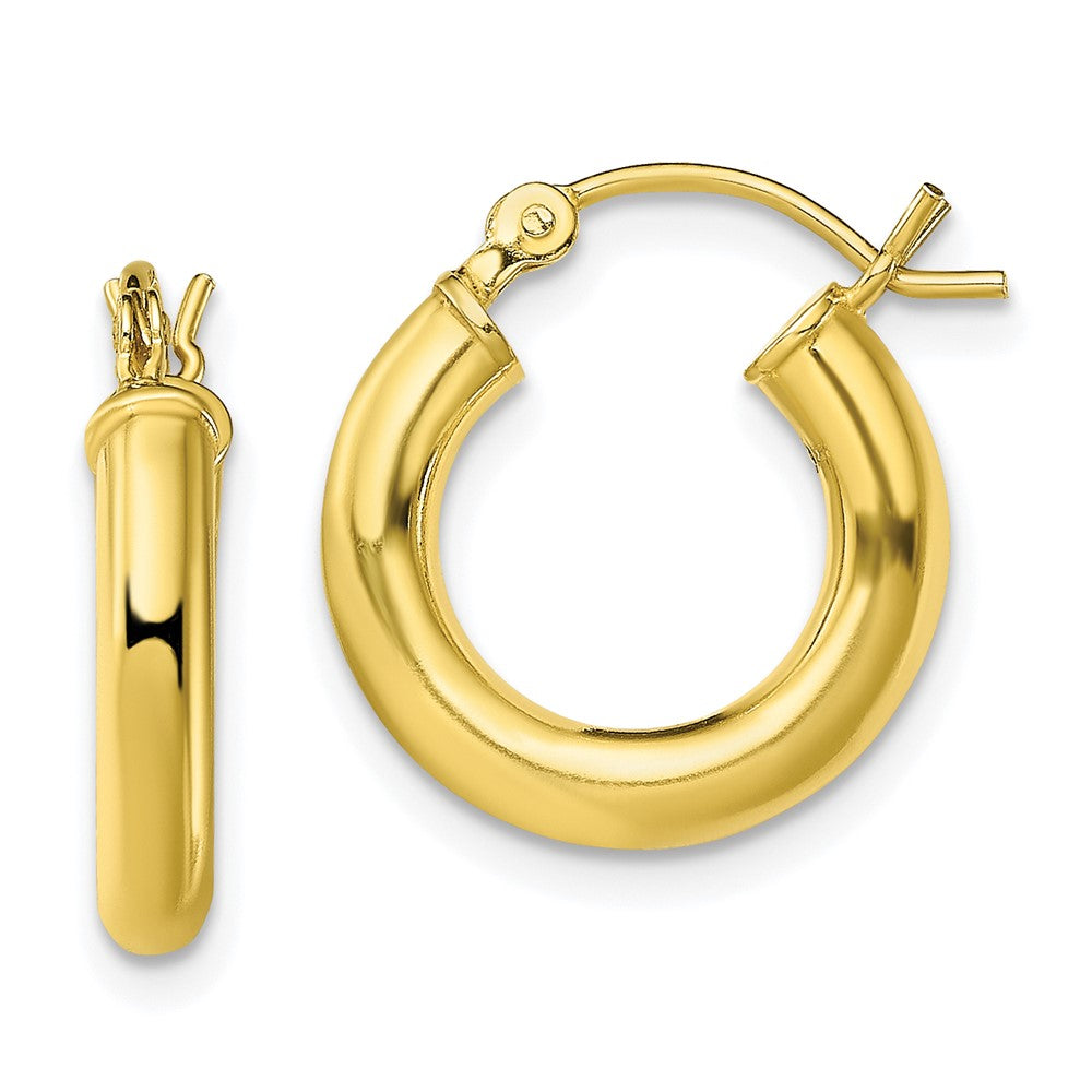 QE13166 Sterling Silver Gold-Tone Polished 3x15mm Hoop Earrings